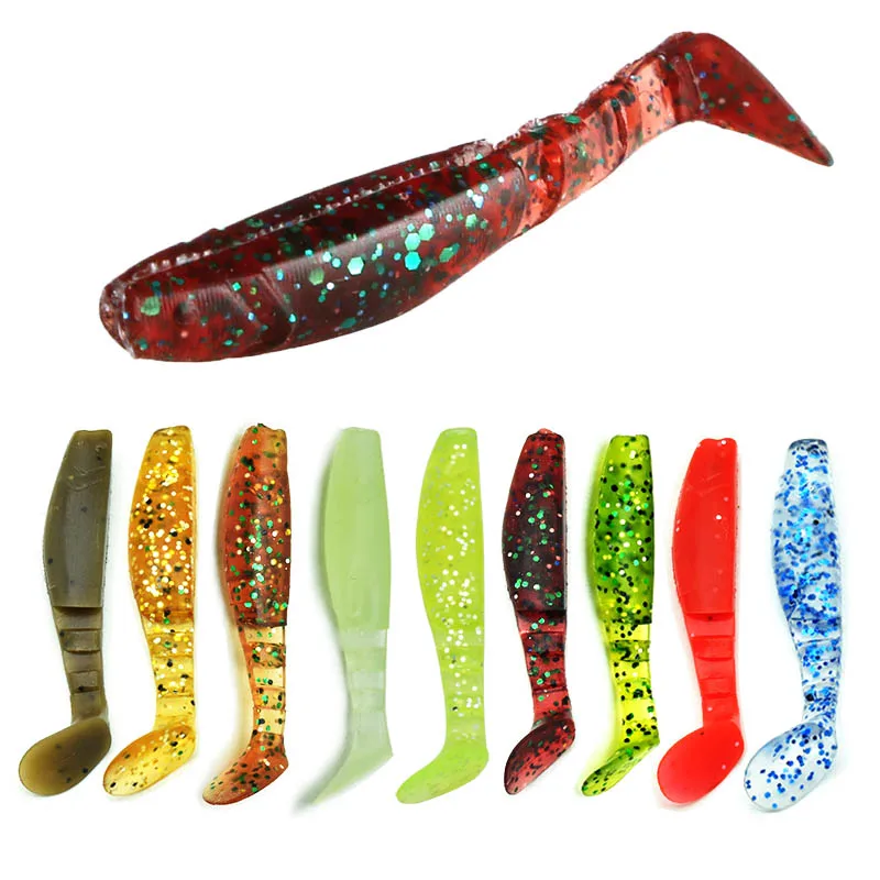 

15pcs/bag 4sections T-tail worm soft fishing lure bass fishing bait pesca soft lure rubber silicone bait gel multi-colors choice