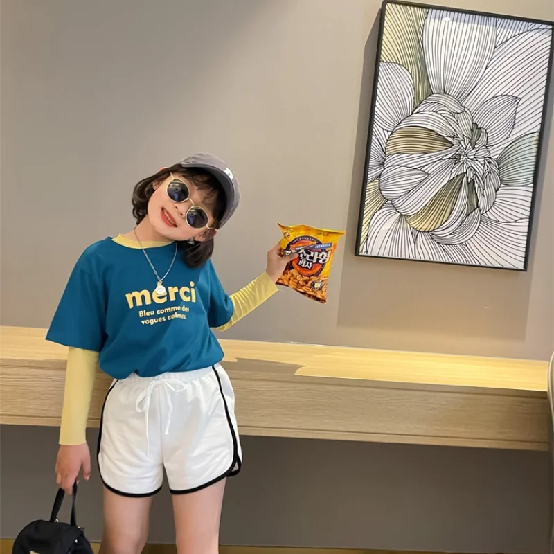 

Детские летние спортивные шорты, мягкие хлопковые модные махровые пляжные брюки контрастных цветов для девочек и мальчиков, новинка 2021