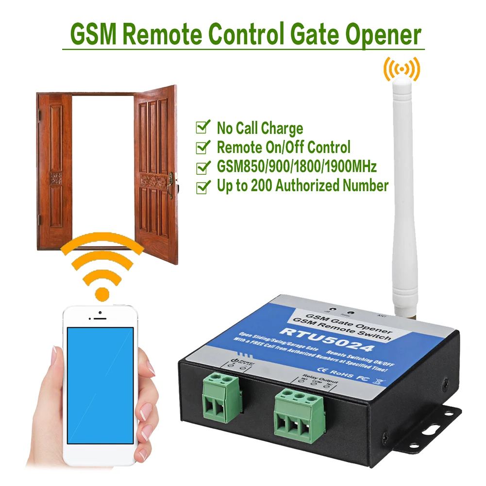 

GSM-реле открывания ворот RTU5024, дистанционное управление доступом к двери, бесплатный звонок, управление доступом на парковку, 850/900/1800 МГц