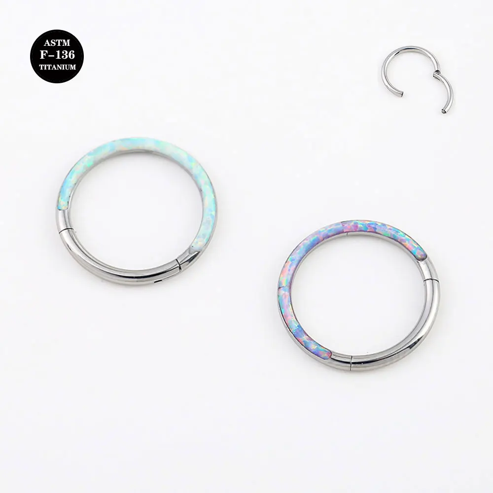 

16G Implant Grade Titanium ASTM F136 Septum Piercing Clicker Twist Hinged Nose Ring Synthetic Opal Hoop Jewelry