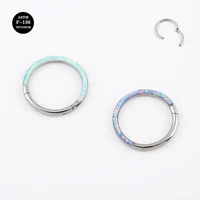 16g implant grade titanium astm f136 septum piercing clicker twist hinged nose ring synthetic opal hoop jewelry