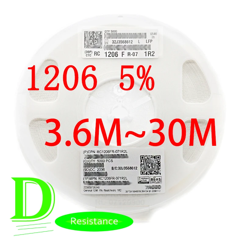 

100PCS SMD резистор 1206 5% RC1206JR-07 серии 3,6 м 3,9 м 4,3 м 4,7 м 5,1 м 5,6 м 6,2 м 6,8 м 7,5 м 8,2 м 9,1 м 10 м 15 мес., 18 мес., 20 м возможностью погружения на глубину до 30 м