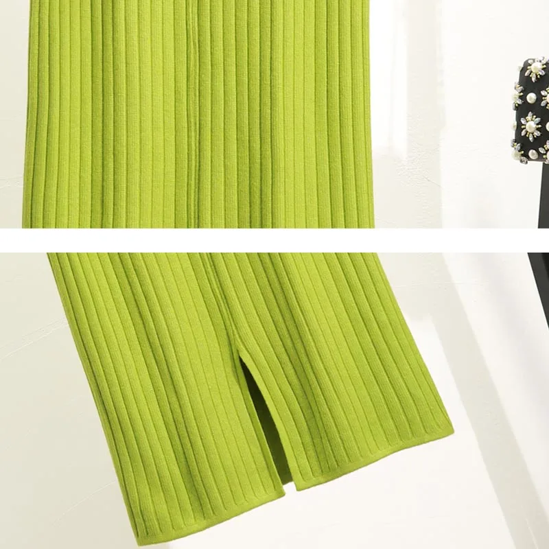 

High Waist Hip Skirt Women Knitted 2020 Solid Pleated Women Skirts Autumn Winter Elastic Mid-Length Skirt Chic Office Lady 10369