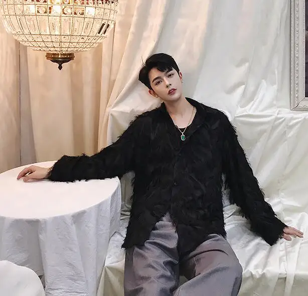 Мужская рубашка с длинными рукавами Повседневная Свободная прозрачная в стиле