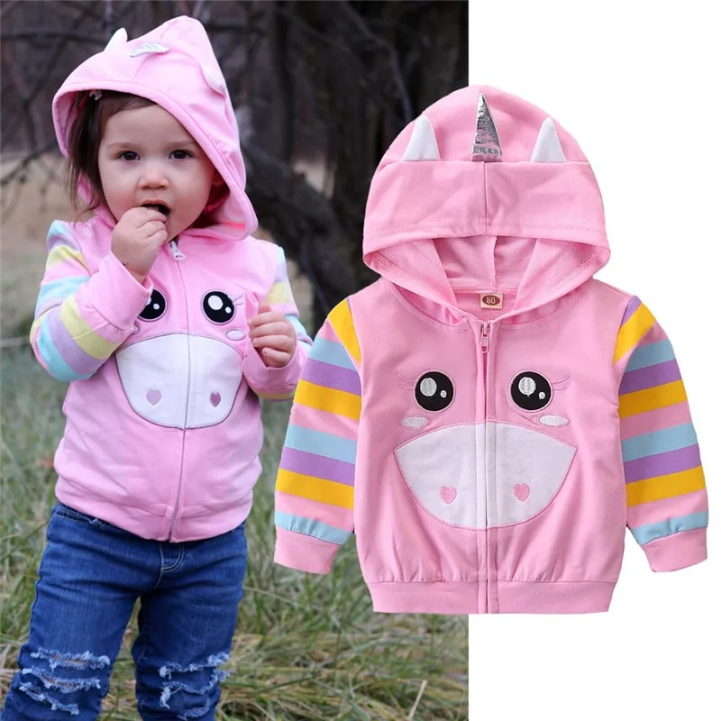 Весна Осень Единорог толстовки для маленьких девочек животные из мультфильмов