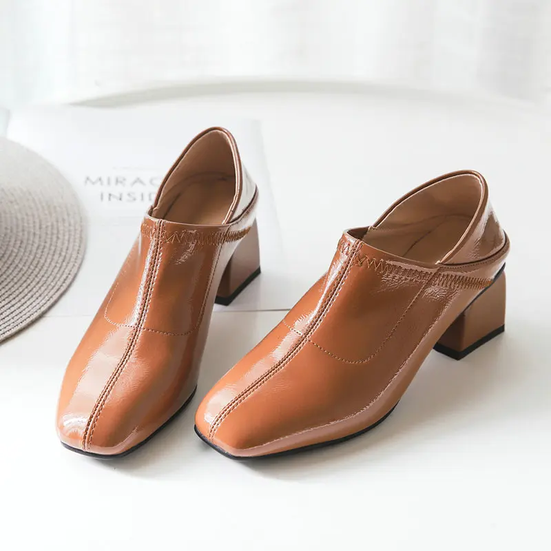 

2021 New Superfine Fiber Antiskid Women Pumps Square Toe Casual Ladies Pumps Square Heel Slip on Women Shoes Big Size34-43