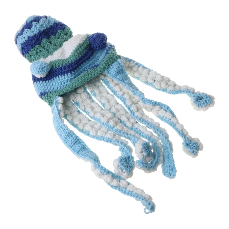 

Halloween Hand Weave Knitted Beanie Hat Funny Gradient Cartoon Octopus Tentacle Eyes Skull Cap Cosplay Party Headgear