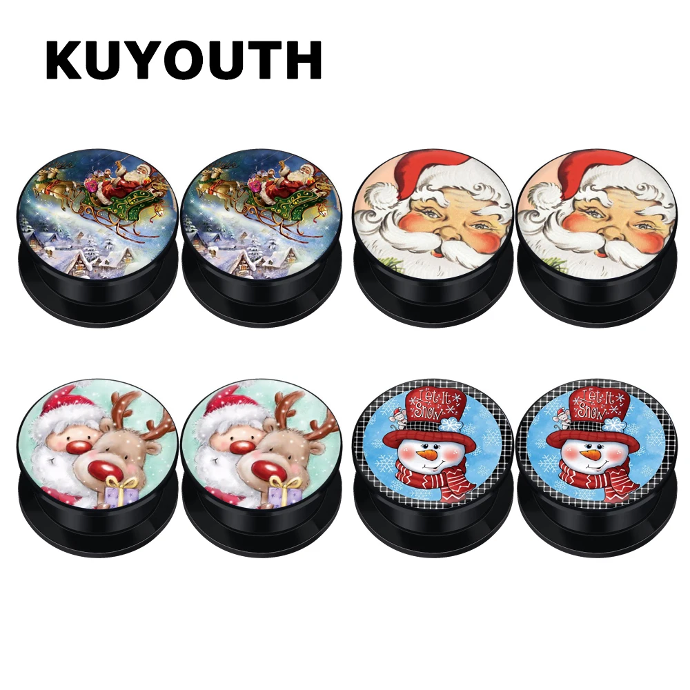 

KUYOUTH Latest Acrylic Christmas Santa Claus Snow Ear Expanders Gauges Body Piercing Jewelry Earring Tunnels Stretchers 8PCS