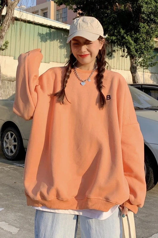 

WERUERUYU Women Sweatshirt Korean Cartoon Letters Printed Hoodies 2020 Autumn New Sweet Pullover Women Tops