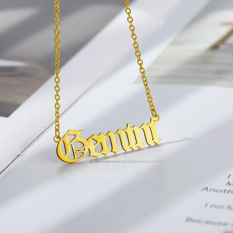 2020 новый золотой Нержавеющая сталь Знак зодиака старый английские буквы Цепочки