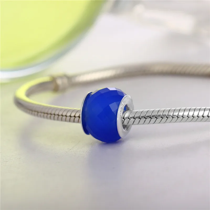 2017 100% 925 Sterling Silver Beads Murano Blue Glass Fit Pandora Bracelet Bangles Charms Original European DIY Jewelry | Украшения и