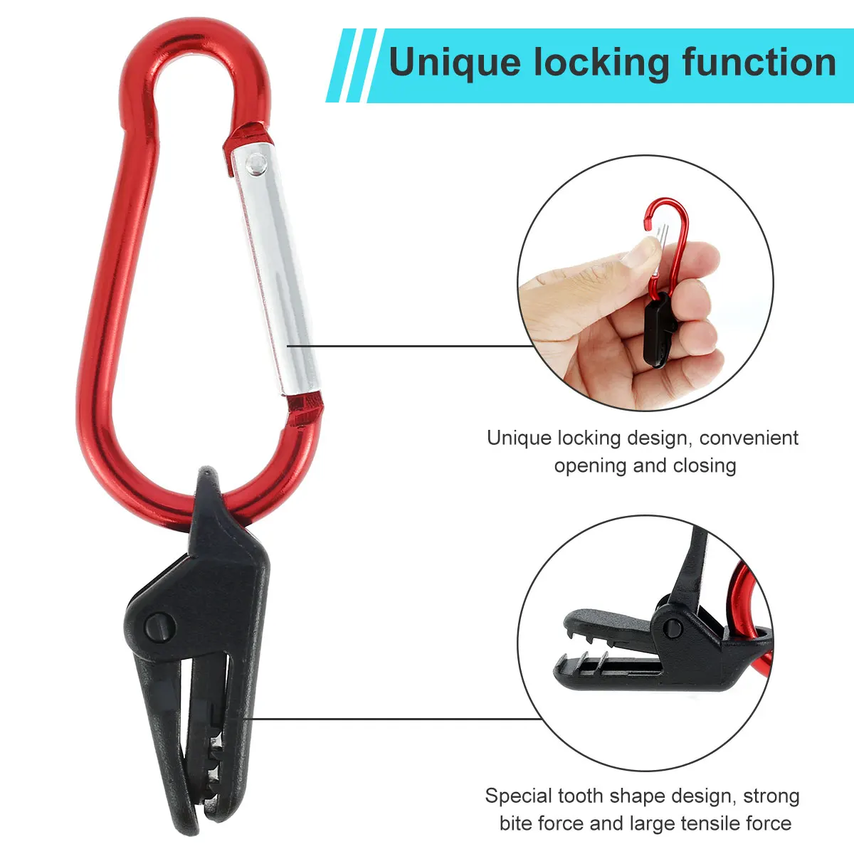 

10pcs Tarp Clip Tent Clips with Aluminium Alloy Carabiner Locking Design Camping Tent Plastic Clips Windproof Tarp Awning Clamp