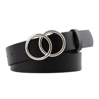 new design fashion pu leather women belts silver double ring buckle female waist strap ladies dress trouser jeans waistband