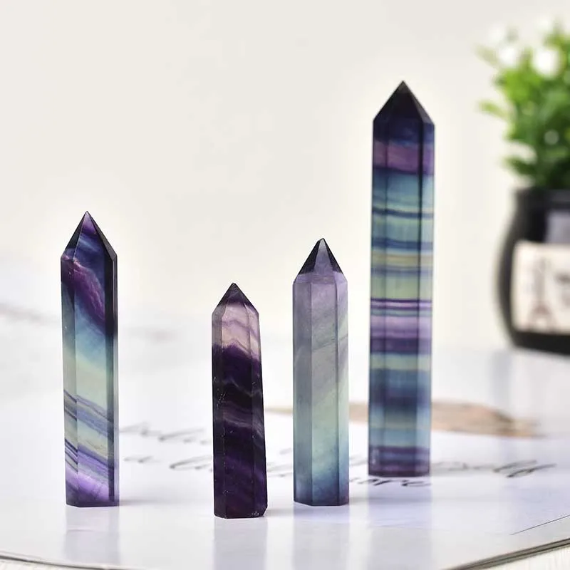 100% натуральный цветной флюорит шестигранная колонна кристальная точечная