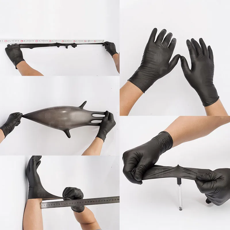 

100 PCS/ Box Disposable Black Nitrile Gloves Powder-free For Food Experiments Anti-Static Gloves