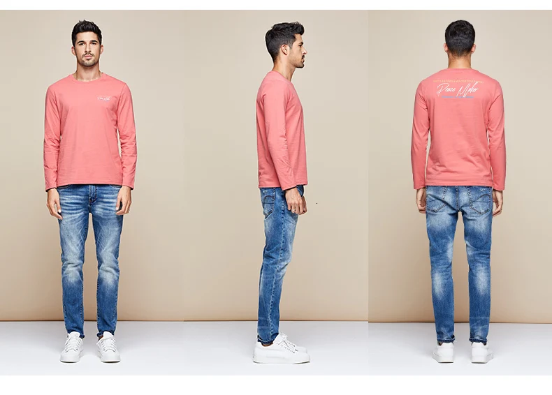 KUEGOU, осень, хлопок, простая белая футболка с принтом, Мужская футболка, брендовая футболка с длинным рукавом, футболка, модная одежда, топ 7749