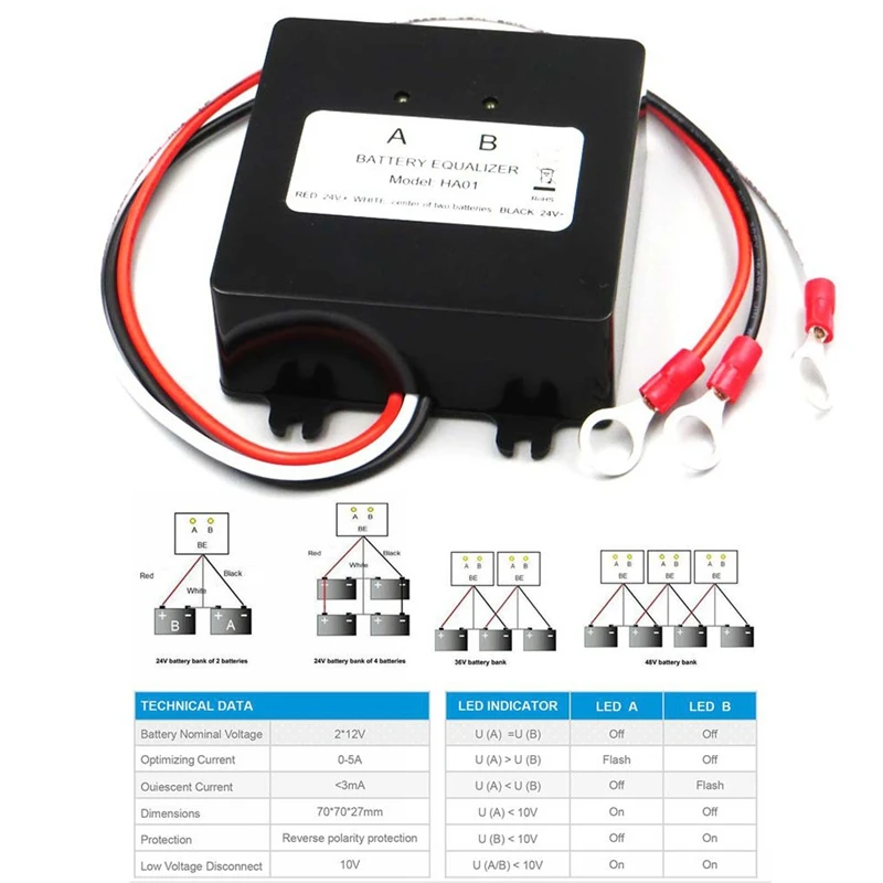 HA01 Solar Battery Voltage Equalizer for 24V Lead-Acid Gel Balancer Stable System | Обустройство дома