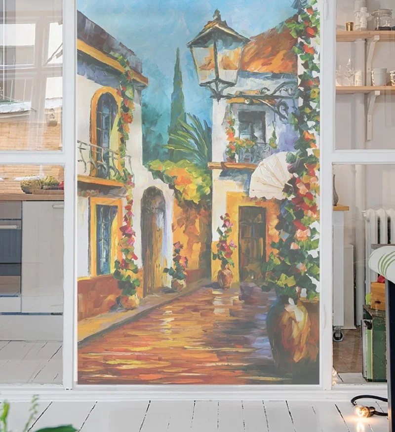 

Custom Size Static Cling Glass Film Oil Painting Private Removable Tint-Film For Kitchen Bathroom Living Room Bedroom 40cmx100cm