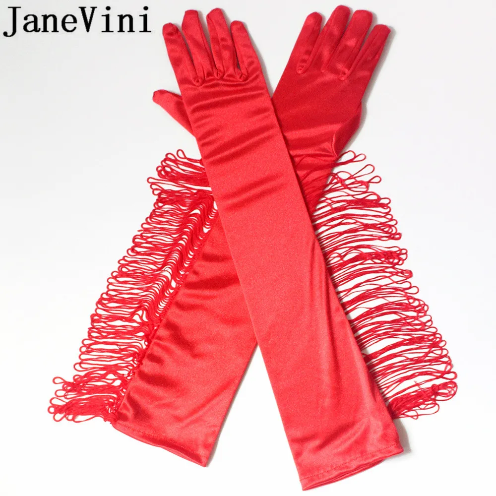 Черные атласные перчатки jaevini белые женские длинные свадебные с кисточками