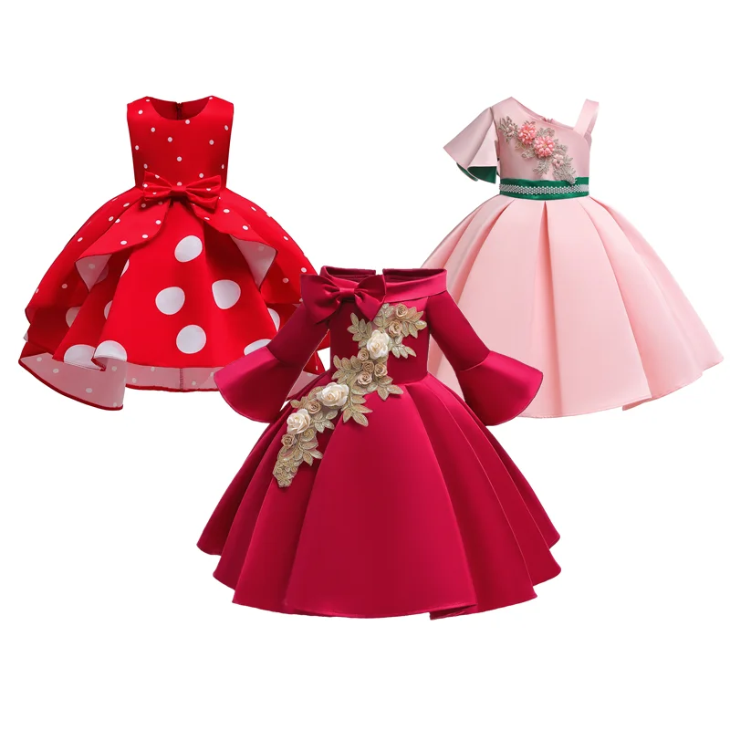 

Flower Girls Dress for Girls Clothes Kids Birthday Clothing Satin Elegent Cutout Shoulderless Girls Dresses for Party Custumes