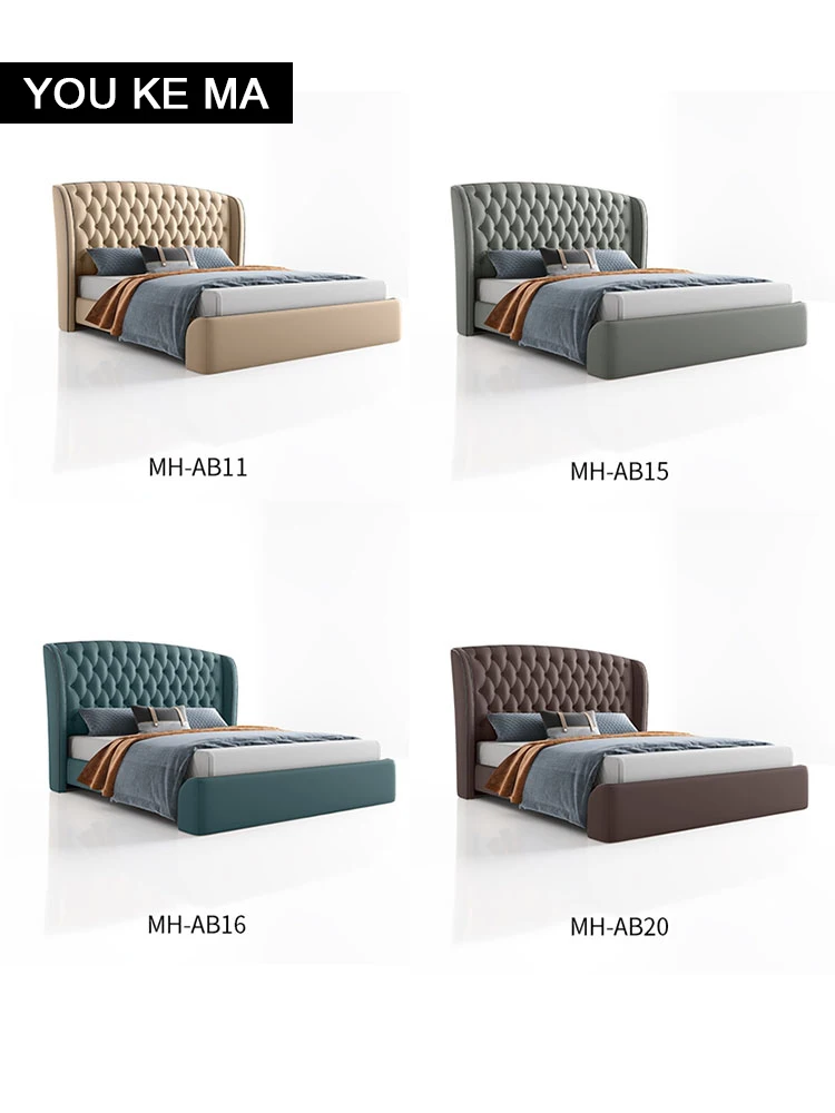 

Italian light luxury leather bed double bed1.8M modern simple leather bed high Box storage master bedroom marriage bed large bed