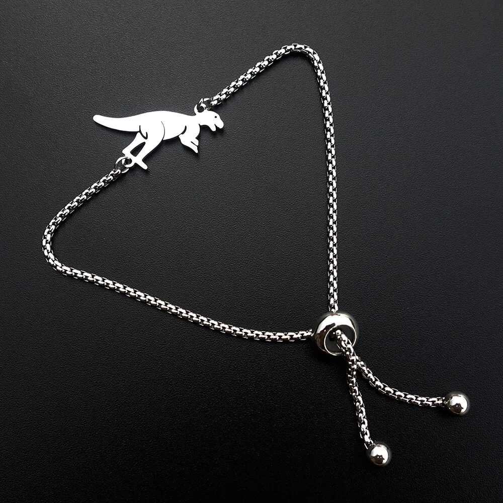 

Stainless Steel Dinosaur Bracelet Wristband With Stainless Steel Adjustable Length Chain Men Boys Punk Animal Jewelry Gift