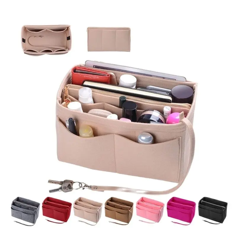 

New Popular Women's Makeup Organizer Felt Cloth Insert Bag Multi-functional Travel Cosmetic Bag Girl Storage Toiletry Liner Bags