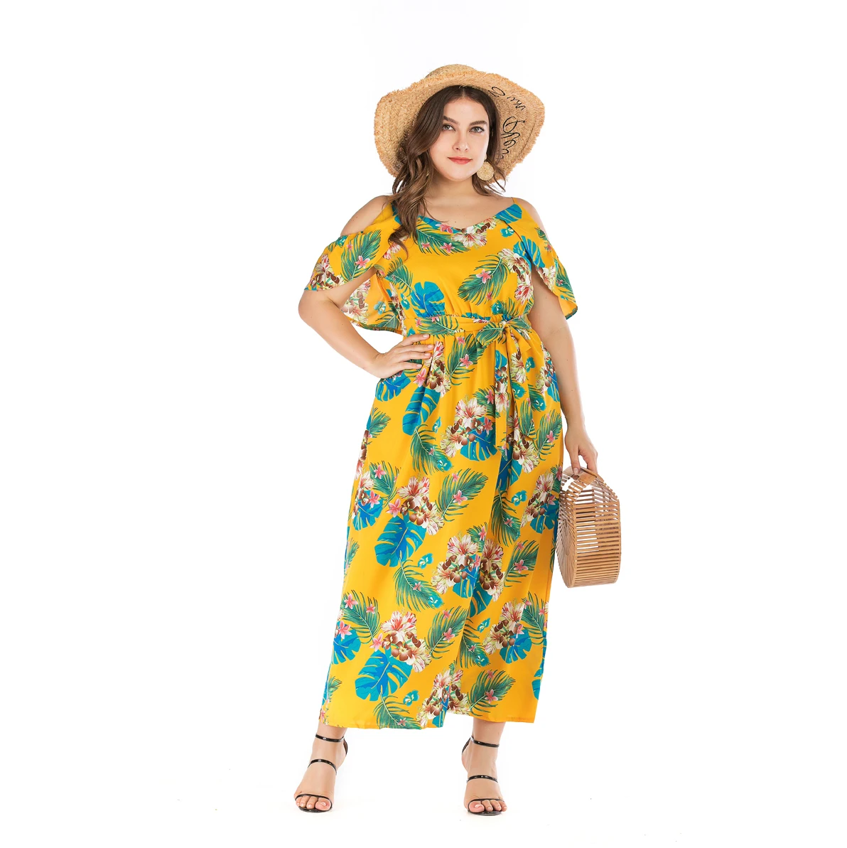 Женская мода жира плюс размер с короткими рукавами в цветочек печати V шеи