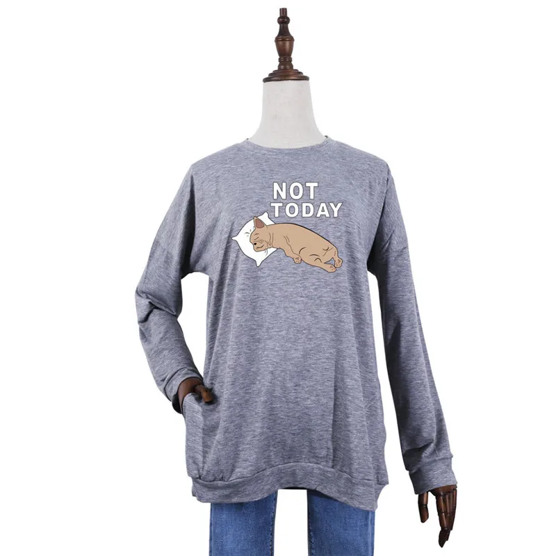 

Not Today Sweatshirt Women Kawaii Lazy Dog Cartoon Print Hoodies Casual O-neck Long Sleeve Shirt Pockets Oversized Hoodie Top