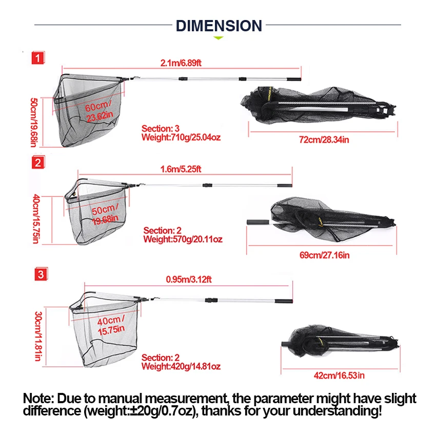 

0.96-2.1M Fishing Nets Aluminum Alloy Fishing Tools Small Mesh Foldable Landing Net Pole Casting Network Trap