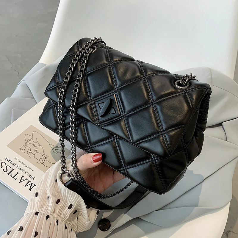 

New Embroidery Thread Small PU Leather Crossbody Bags For Women 2021 hit Women's Luxury Branded Trending Chain Shoulder Handbags