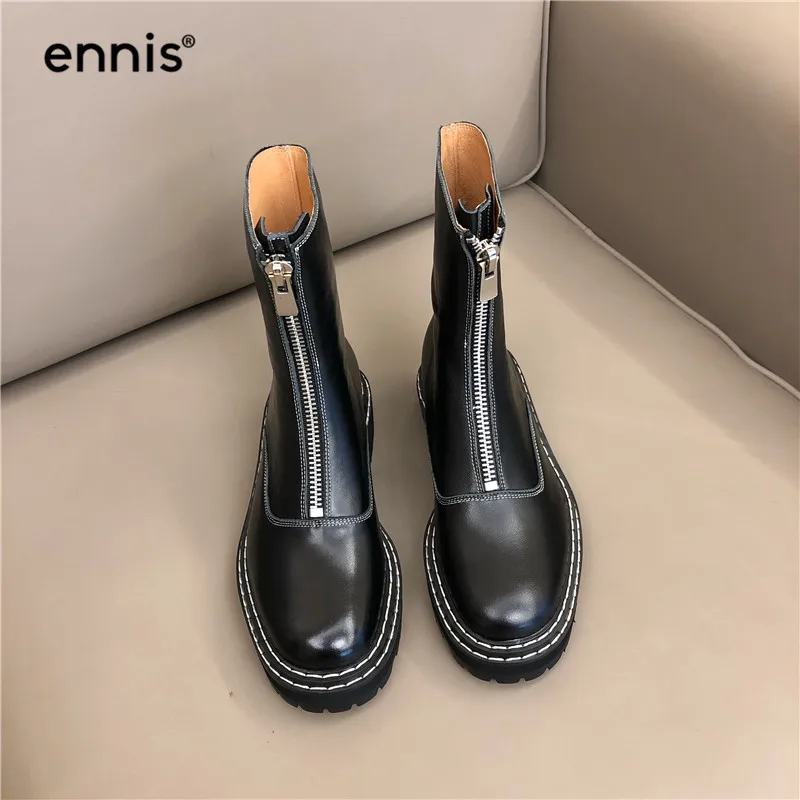 ENNIS/Брендовые женские ботинки на молнии спереди; женская обувь; ботильоны из натуральной кожи; ботинки на платформе; Цвет черный, бежевый, красный; A9236