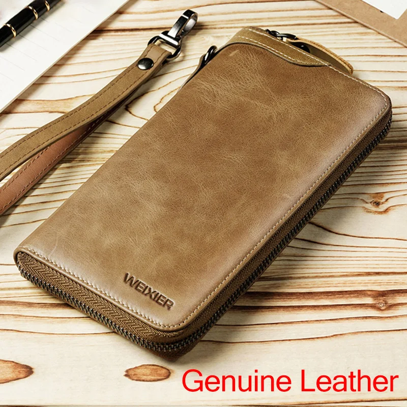 Повседневный мужской длинный кошелек из натуральной кожи бумажники воловьей для