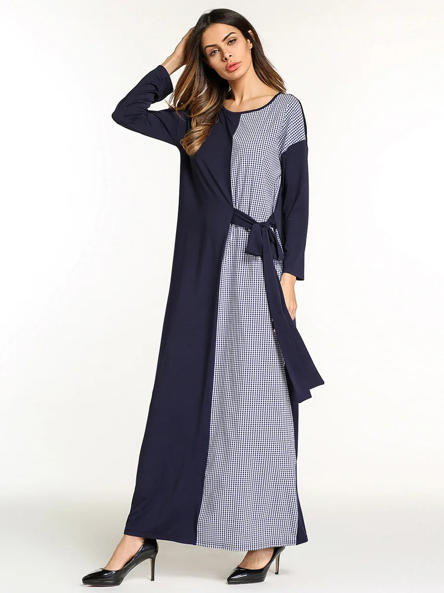 Мусульманские женские длинные платья на шнуровке осенние с длинным рукавом и