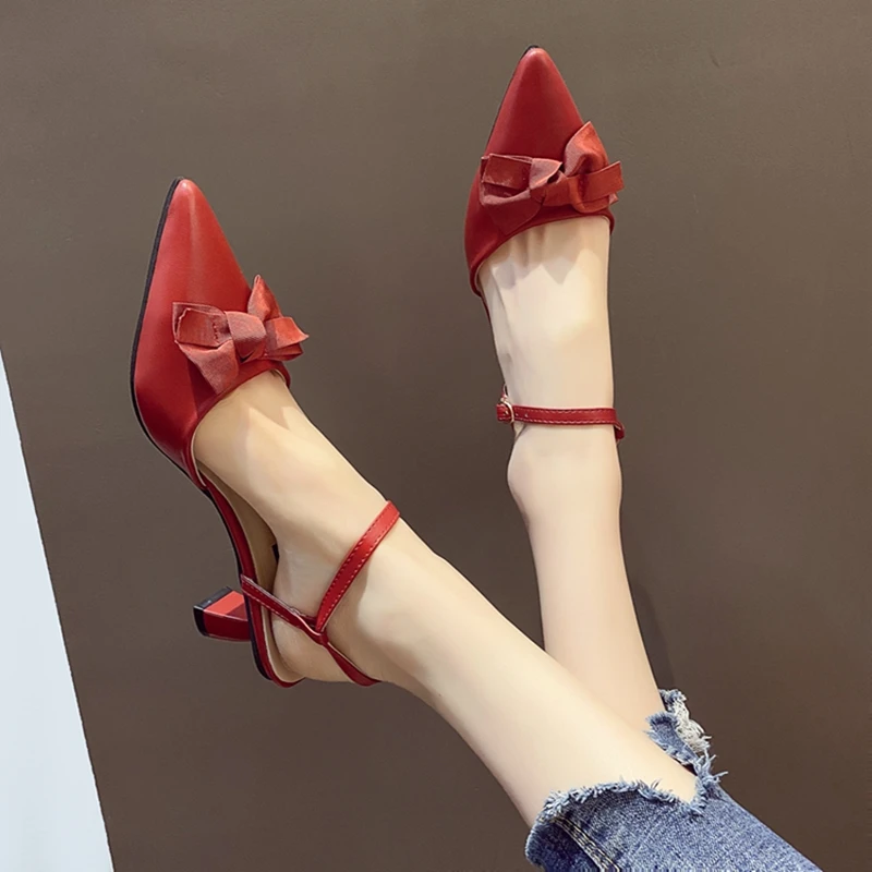 

ELLALEE Office Ladies Mature Buckle Strap Butterefly-knot Wine Spring Pumps Women's Basic Fashion Solid Comfortable Shoes