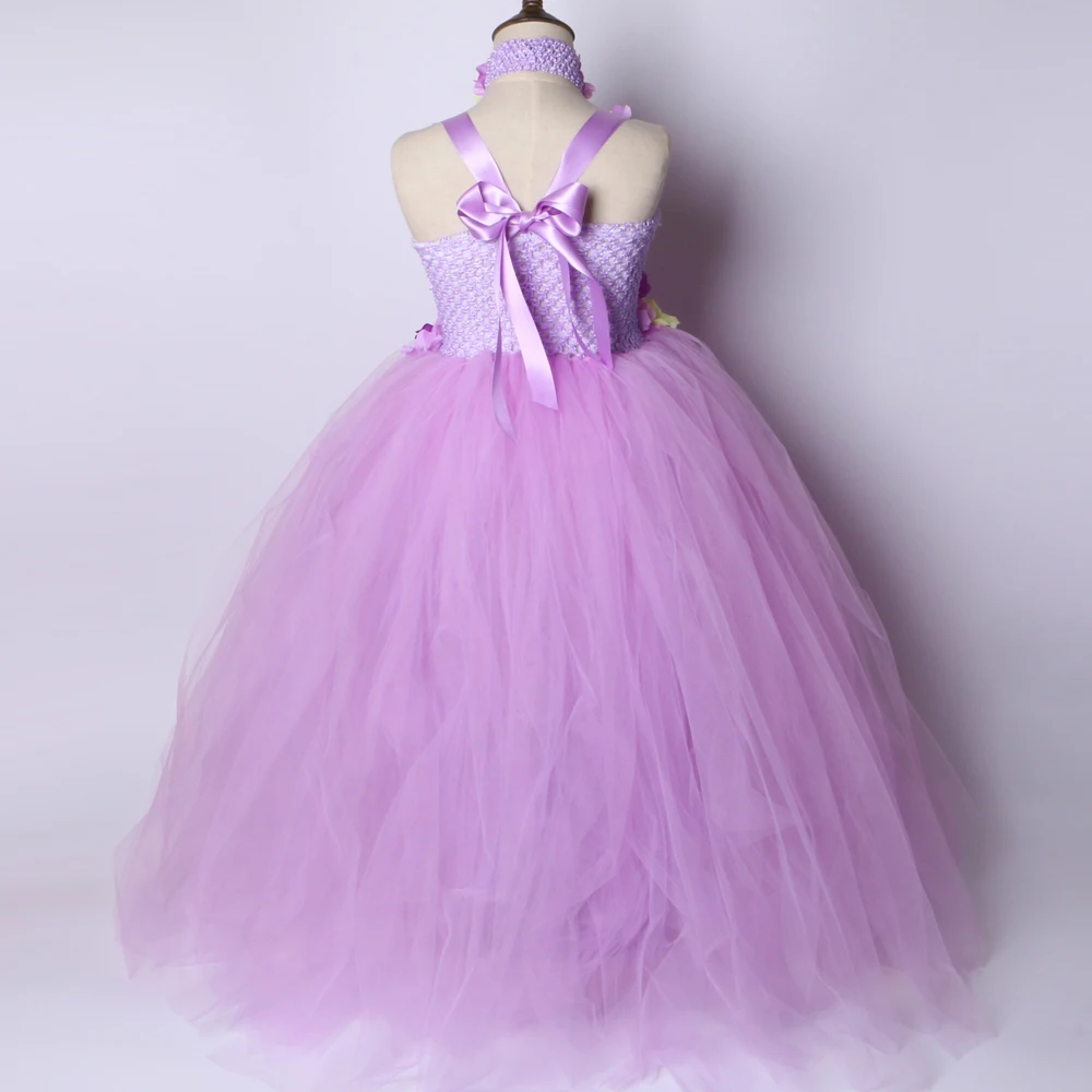Лавандовое платье-пачка с цветочным узором для девочек платье феи принцессы