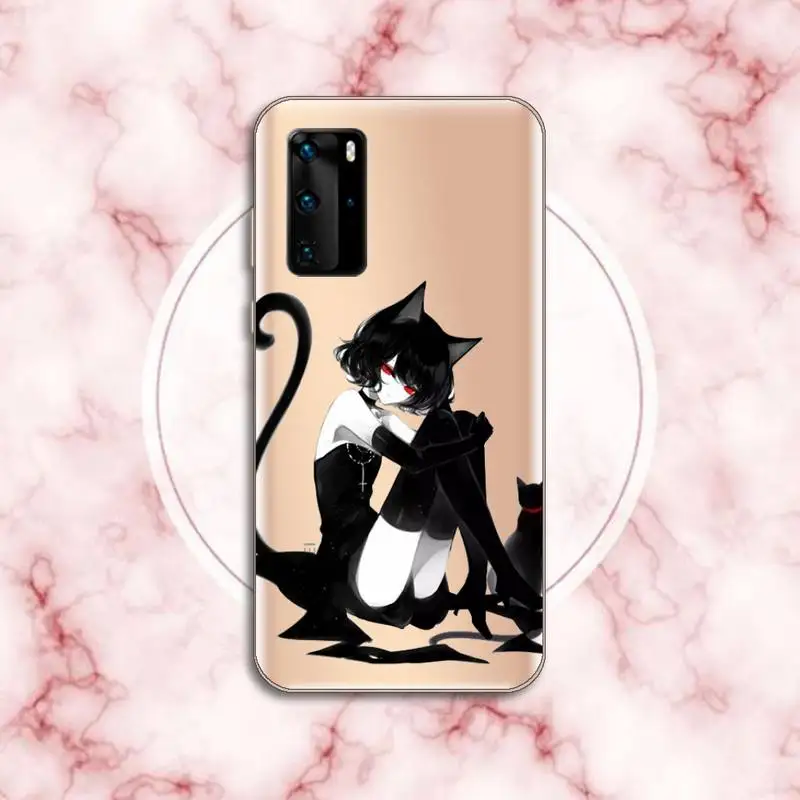 

Anime Loli Gothic Cat Phone Case Transparent for Huawei P20 P30 P40 honor 8 10i P smart 2019 Samsung A71 A21S S10 20 plus