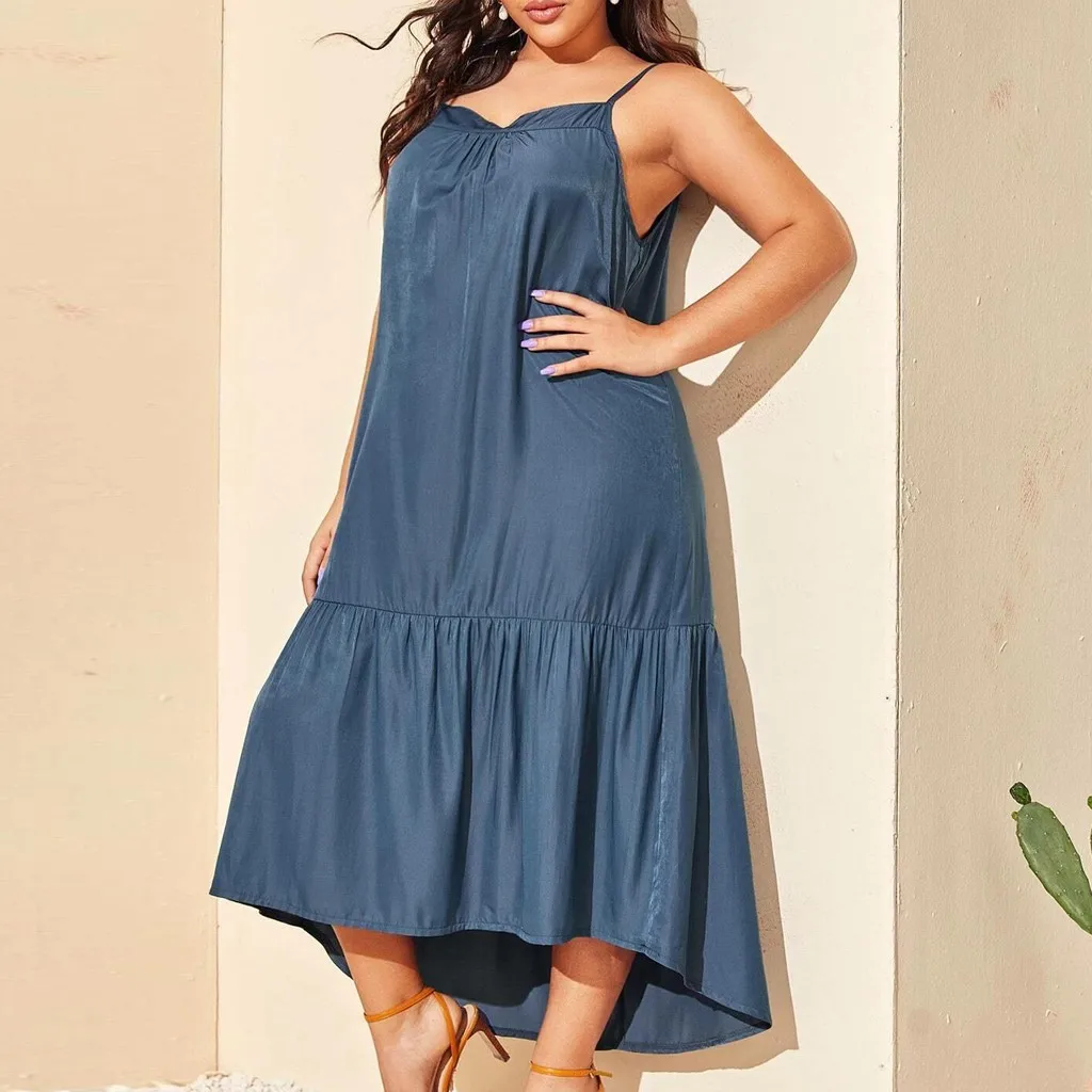 Модное женское повседневное однотонное длинное платье большого размера без