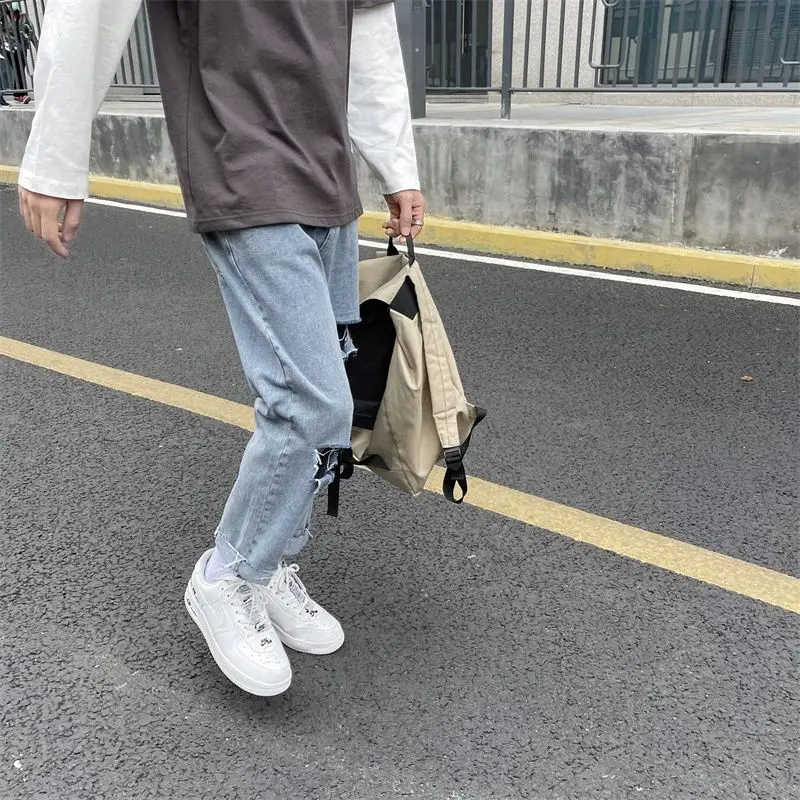 Summer Ripped Jeans Men's Fashion Casual Wide-leg Jeans Men Streetwear Korean Loose Hip-hop Hole Straight Denim Trousers Mens