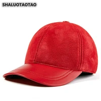 shaluotaotao womens ponytail baseball cap winter new sheepskin genuine leather hat for men adjustable size fashion couple hats
