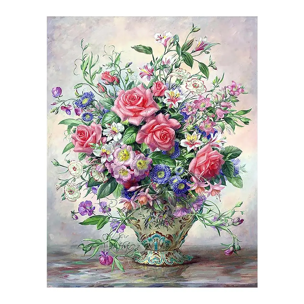 

Винтажная роза, ваза, алмазная живопись, масляные цветы, круглая полная дрель, мозаика для рукоделия, вышивка крестиком 5D, домашний декор