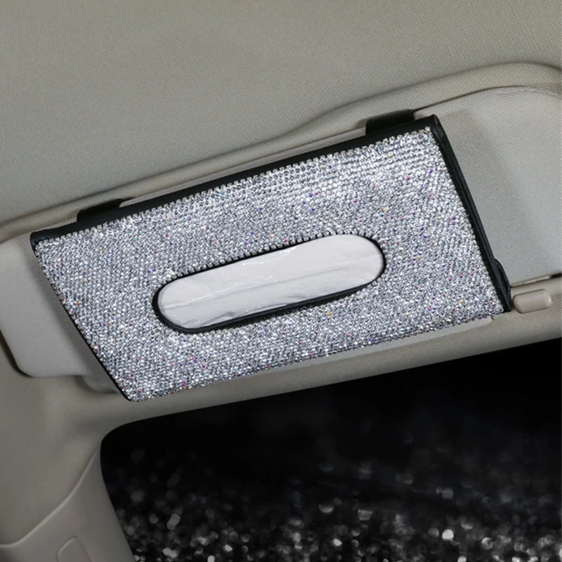 

Car Sun Visor Tissue Box Pu Leather Tissue Case Holder Hand-made Sparkling G8TE