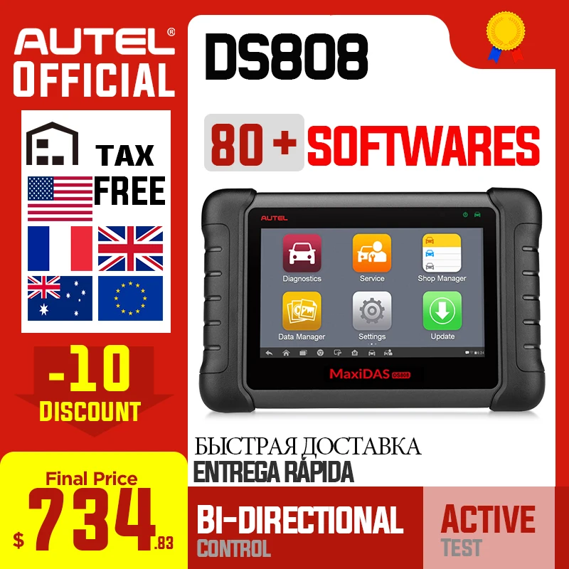 Autel MaxiDAS DS808 OBD2 сканер автомобильный диагностический инструмент OBDII OE-уровень двунаправленный контроль ключ программист код считыватель PK MK808