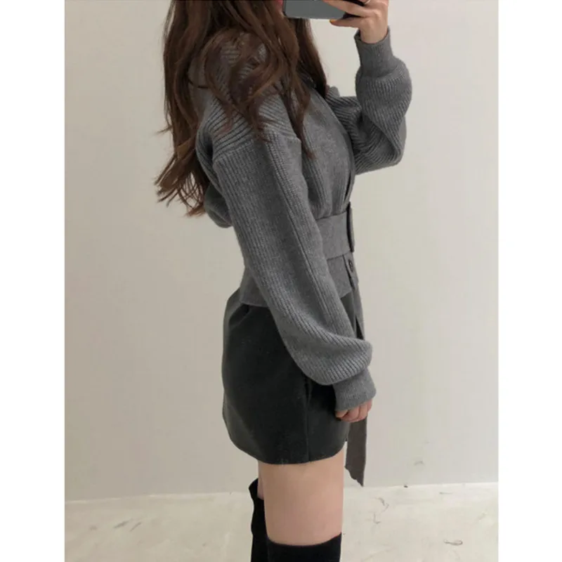 Корейский шикарный элегантный винтажный свитер с V-образным вырезом кардиганы