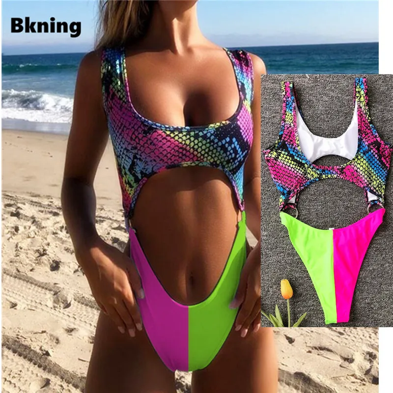 pink swimsuit Bkning, змеиный принт, купальник, женский, сдельный, купальный костюм, Леопардовый, с поясом, стринги, трикини,, с подкладкой, на ремнях, для плавания - Цвет: pink swimsuit