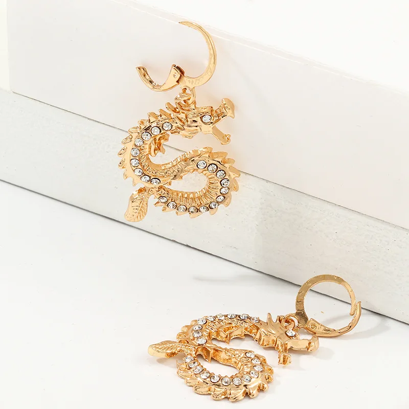 Винтажные серьги капли с китайским драконом и стразами для женщин оригинальные