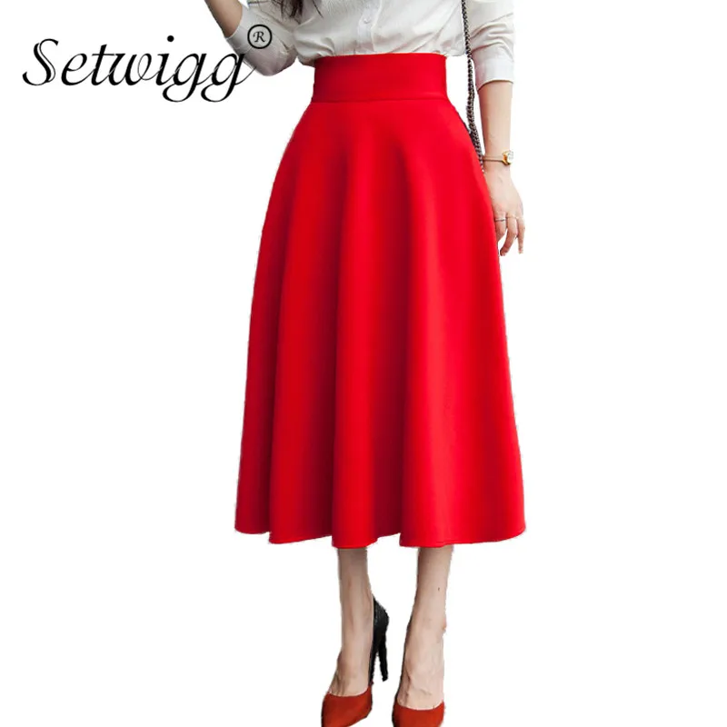 Юбка-трапеция с завышенной талией до середины икры на молнии | Женская одежда