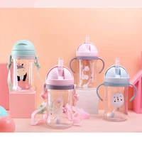 350ml baby feeding cup with straw bottles for kids with pp cartoon cup water bottle with gravity mug drinking bowl with a straw
