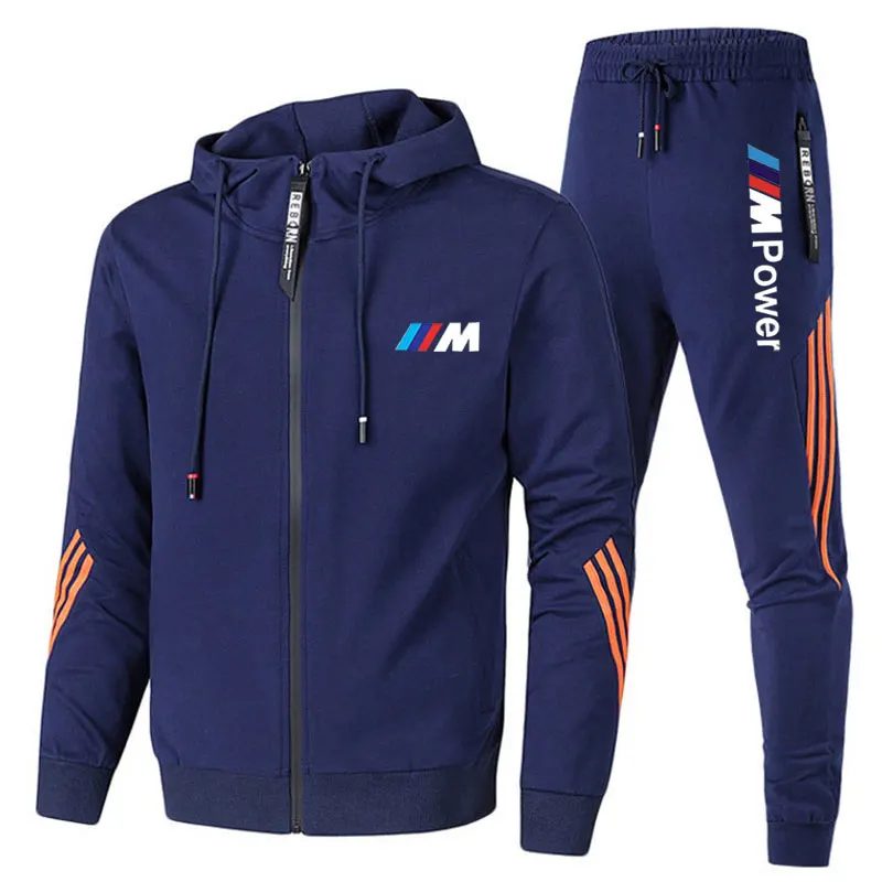 

2021new bmw m conjuntos de futebol dos homens com zper hoodie + calas duas peas casual treino masculino roupas esportivas gin