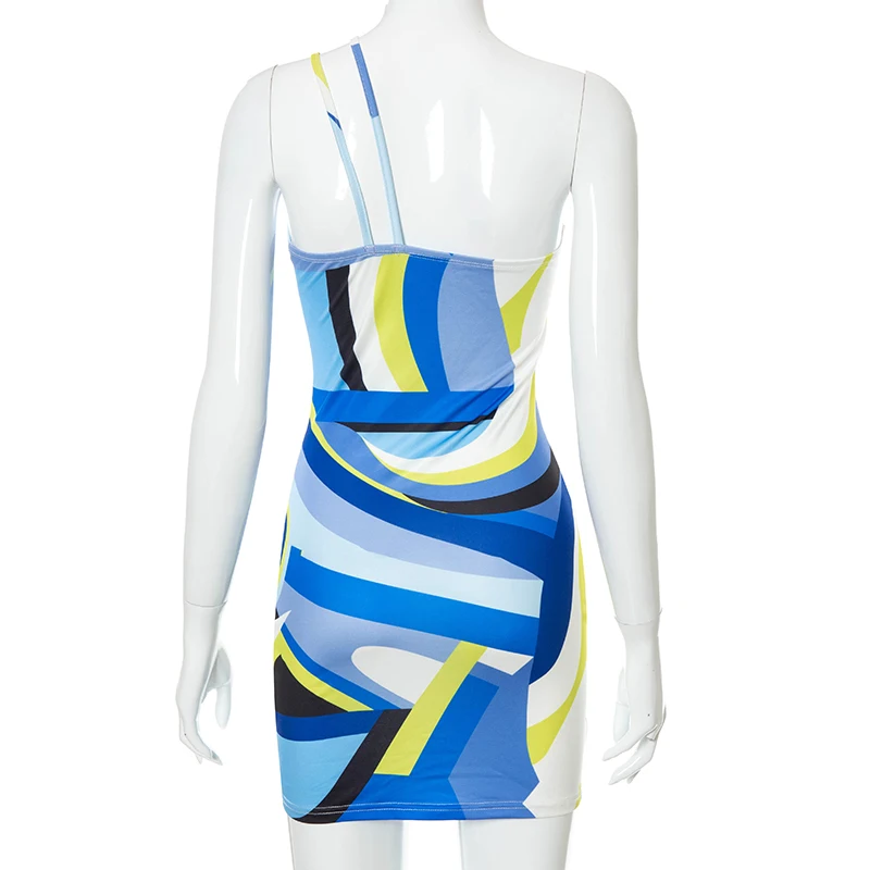 

Bomblook Sexy Party Club Bodycon Dresses For Women's 2021 Summer Single Shoulder Sleeveless Mesh Mixi Dress Female Streetwears